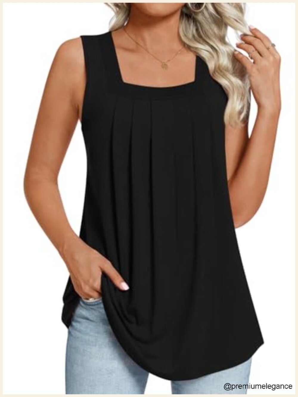 Sleeveless Tunic Tank Top Square Neck Loose Fit Rayon Spandex